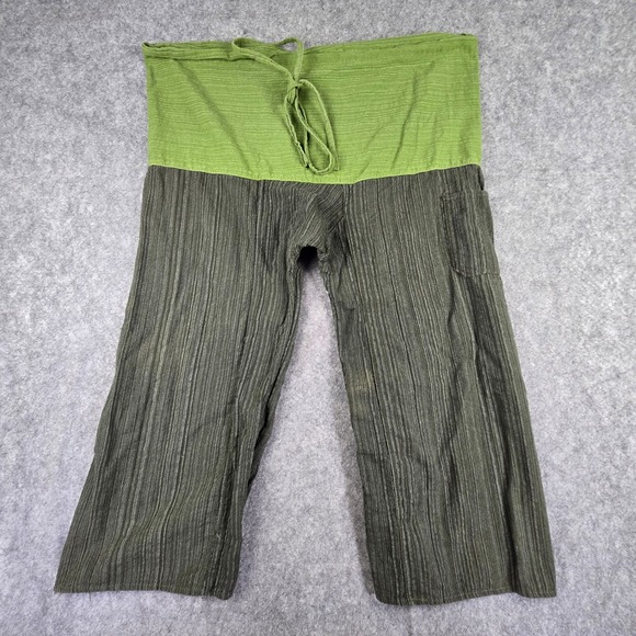 Unbranded Other - Unbranded Thai Fisherman Pants Unisex‎ One Size Green Olive Wrap Tie Wide Leg